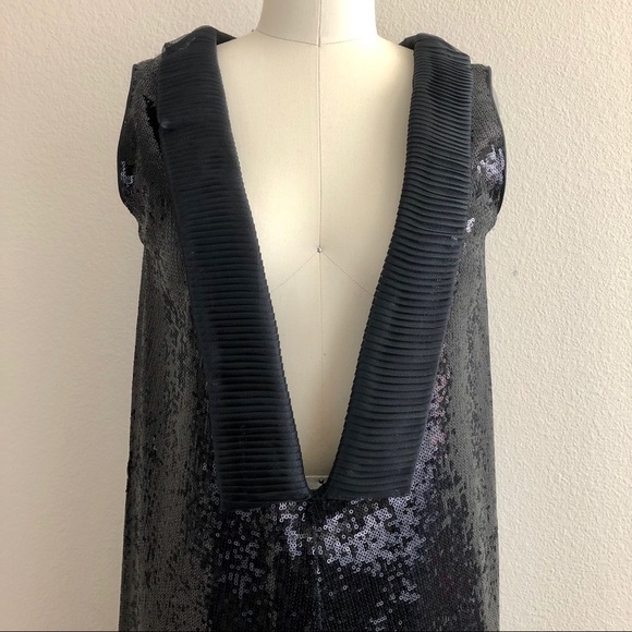 Bespoke Hand Sequined Plunge Neckline Shift Dress - Picture 3 of 5